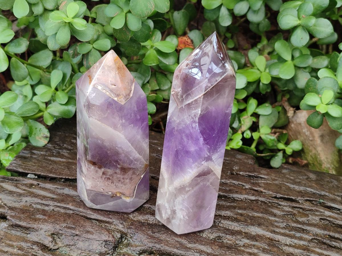 Polished Chevron Amethyst Crystals x 2 From Madagascar - Toprock Gemstones and Minerals 