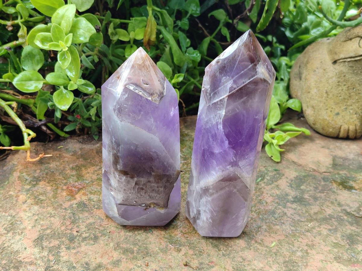 Polished Chevron Amethyst Crystals x 2 From Madagascar - Toprock Gemstones and Minerals 