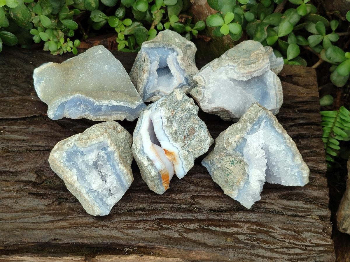 Natural Blue Lace Agate Geode and Cluster Specimens x 6 From Nsanje, Malawi