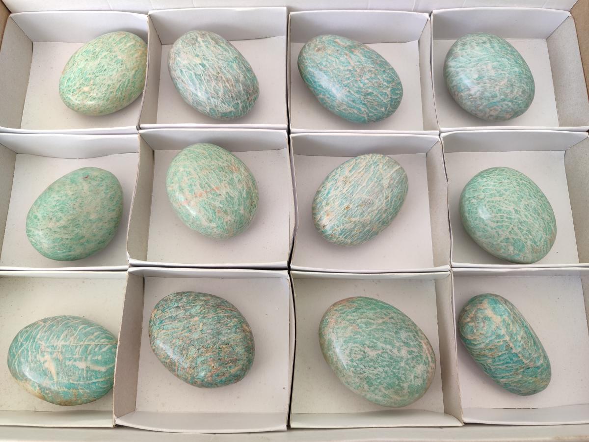 Polished Amazonite Palm Stones x 12 From Madagascar - Toprock Gemstones and Minerals 