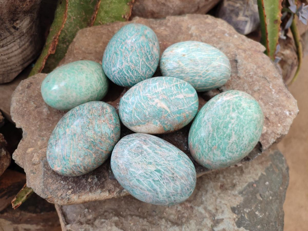 Polished Amazonite Palm Stones x 12 From Madagascar - Toprock Gemstones and Minerals 