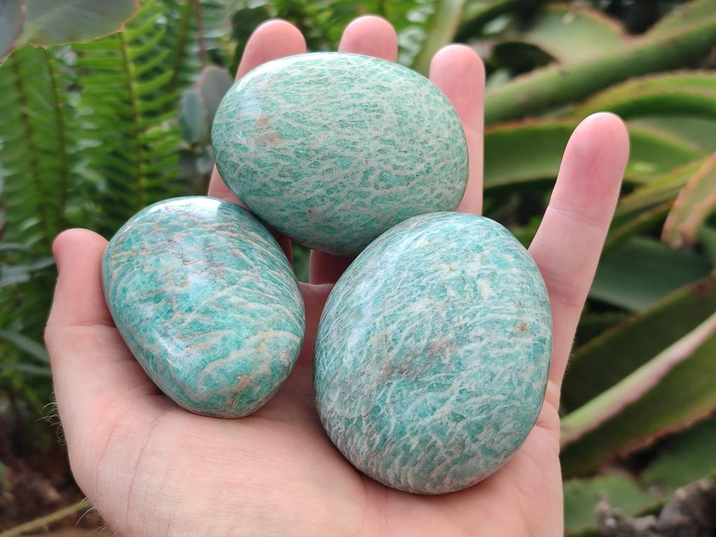 Polished Amazonite Palm Stones x 12 From Madagascar - Toprock Gemstones and Minerals 