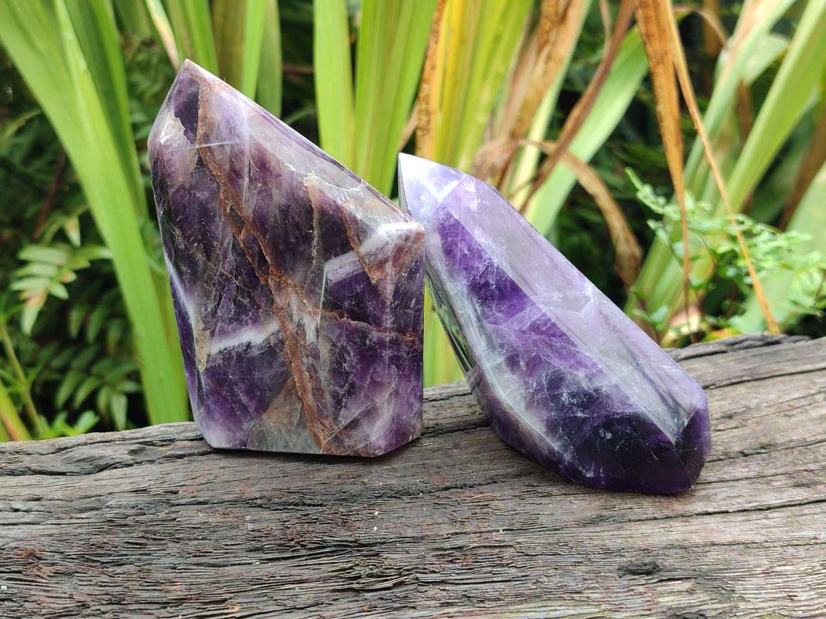 Polished Chevron Amethyst Crystals x 6 From Zambia - Toprock Gemstones and Minerals 