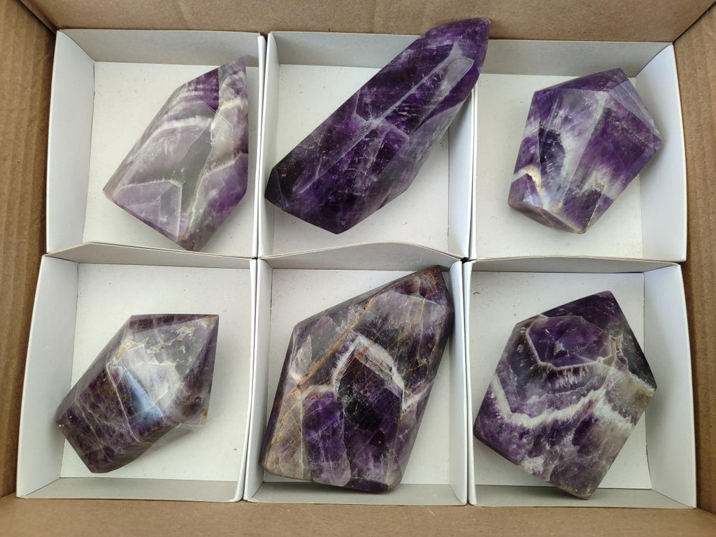 Polished Chevron Amethyst Crystals x 6 From Zambia - Toprock Gemstones and Minerals 
