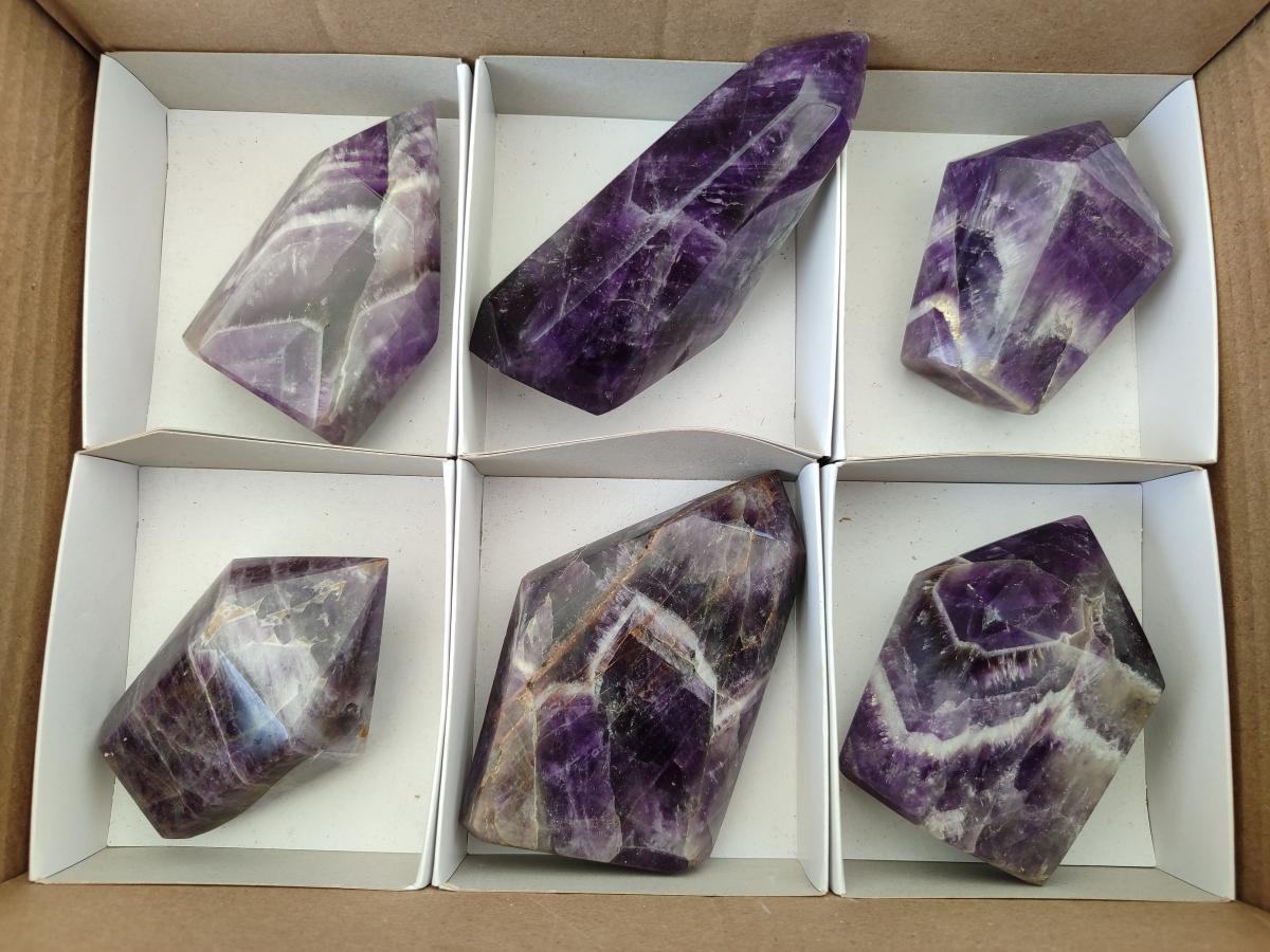 Polished Chevron Amethyst Crystals x 6 From Zambia - Toprock Gemstones and Minerals 