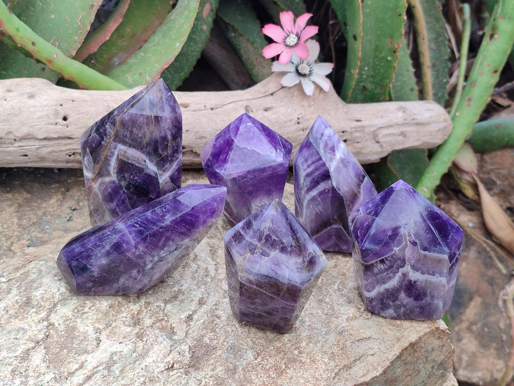 Polished Chevron Amethyst Crystals x 6 From Zambia - Toprock Gemstones and Minerals 