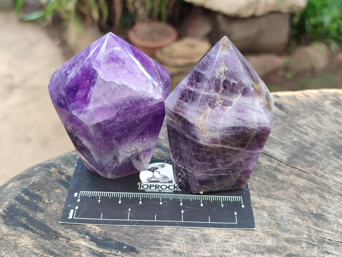 Polished Chevron Amethyst Crystals x 6 From Zambia - Toprock Gemstones and Minerals 
