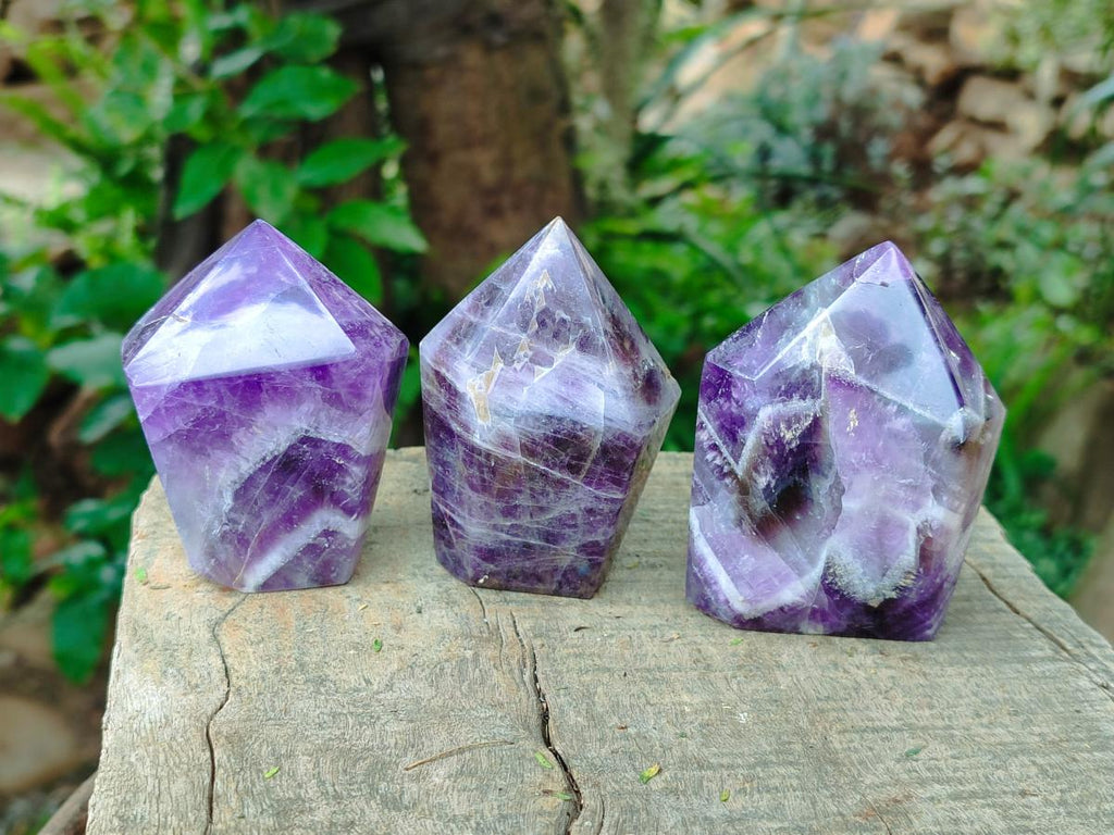 Polished Chevron Amethyst Crystals x 6 From Zambia - Toprock Gemstones and Minerals 