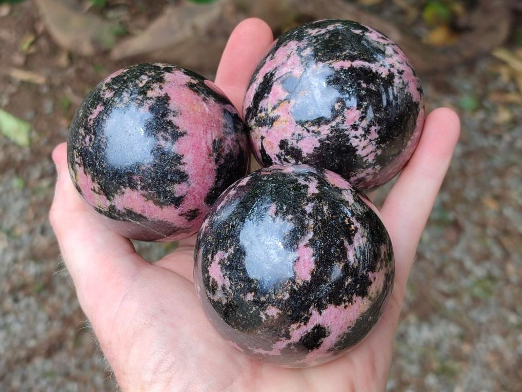 Polished Mixed Rhodonite Gemstone Spheres and Heart x 4 From Ambindavato, Madagascar