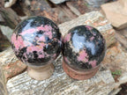 Polished Mixed Rhodonite Gemstone Spheres and Heart x 4 From Ambindavato, Madagascar