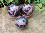 Polished Mixed Rhodonite Gemstone Spheres and Heart x 4 From Ambindavato, Madagascar