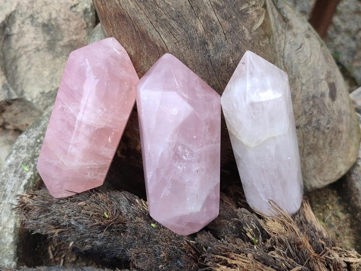 Polished Double Terminated Gemmy Rose Quartz Crystals x 12 From Madagascar
