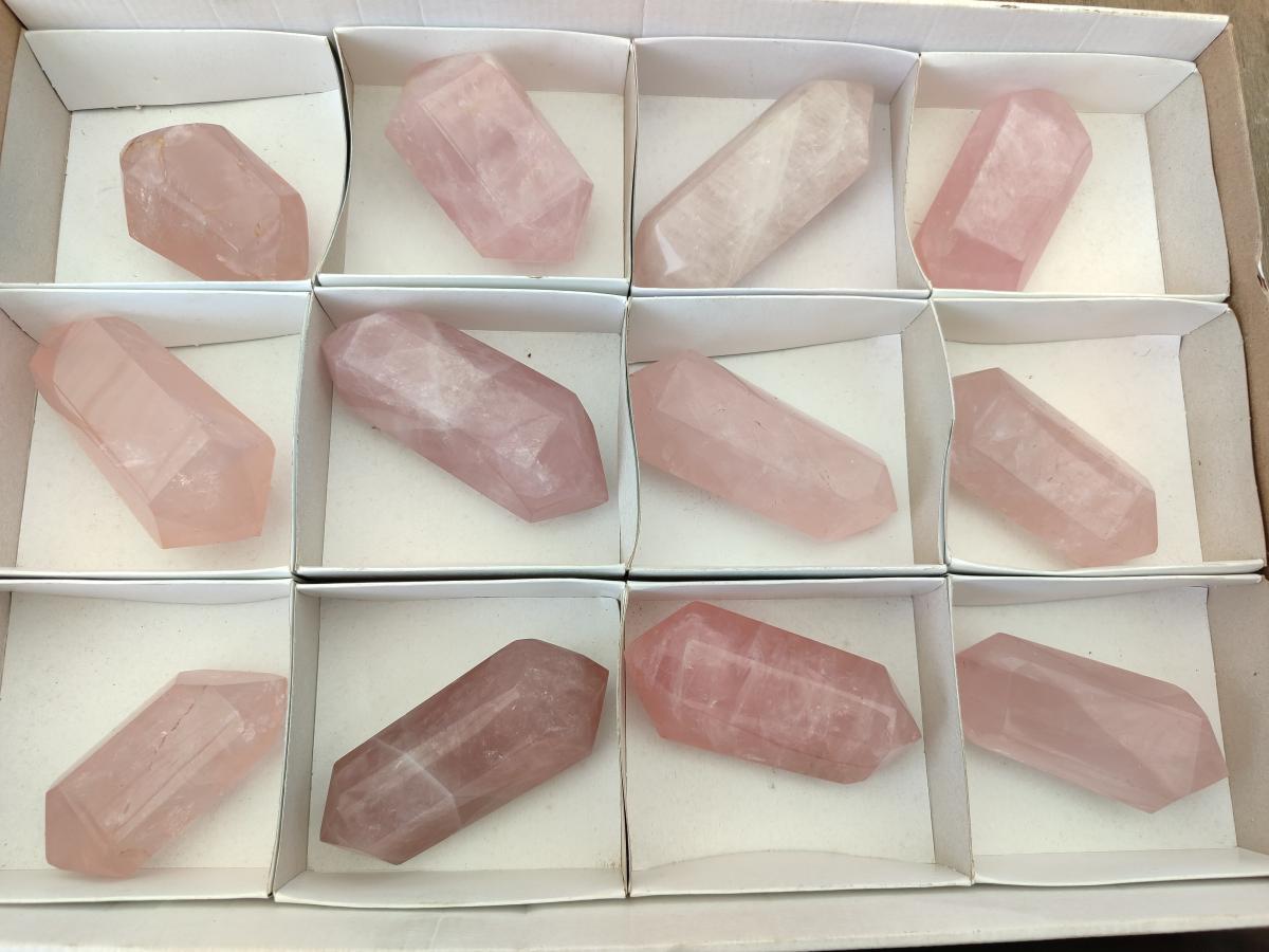 Polished Double Terminated Gemmy Rose Quartz Crystals x 12 From Madagascar