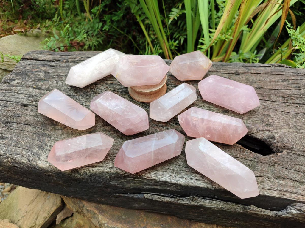 Polished Double Terminated Gemmy Rose Quartz Crystals x 12 From Madagascar