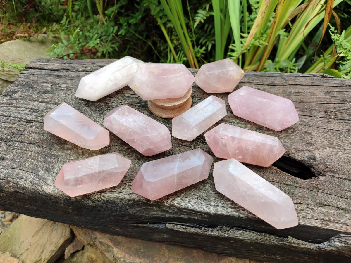 Polished Double Terminated Gemmy Rose Quartz Crystals x 12 From Madagascar