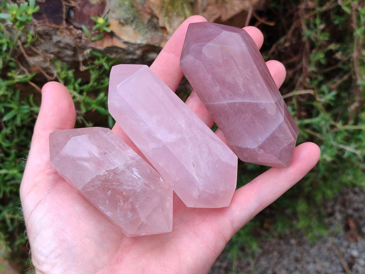 Polished Double Terminated Gemmy Rose Quartz Crystals x 12 From Madagascar