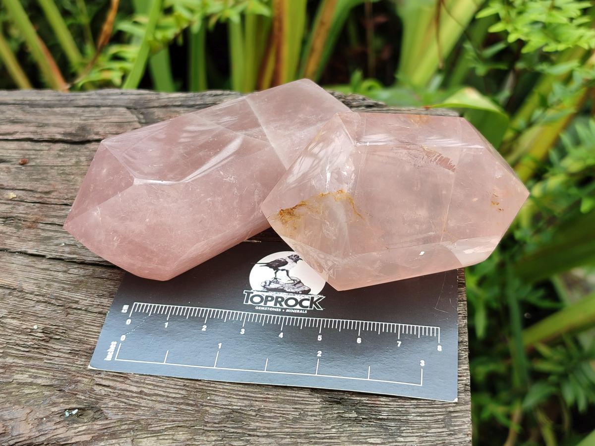 Polished Double Terminated Gemmy Rose Quartz Crystals x 12 From Madagascar