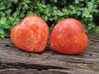 Polished Dark Orange Calcite Hearts x 2 From Madagascar