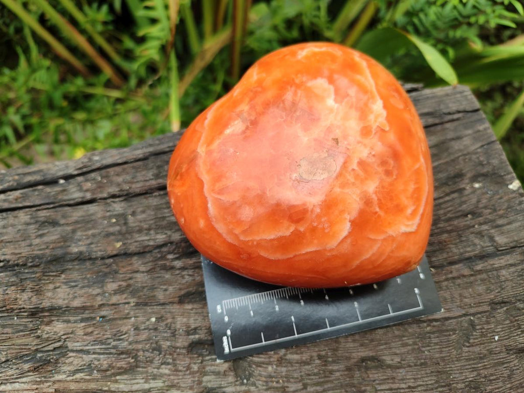 Polished Dark Orange Calcite Hearts x 2 From Madagascar