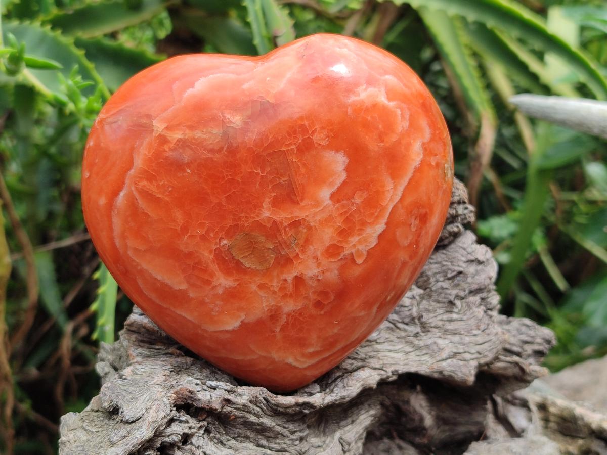 Polished Dark Orange Calcite Hearts x 2 From Madagascar