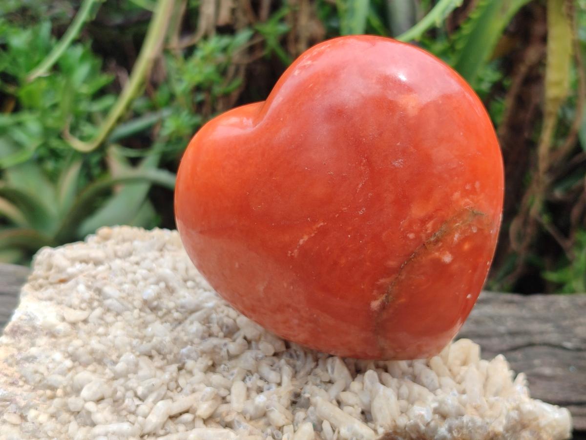 Polished Dark Orange Calcite Hearts x 2 From Madagascar