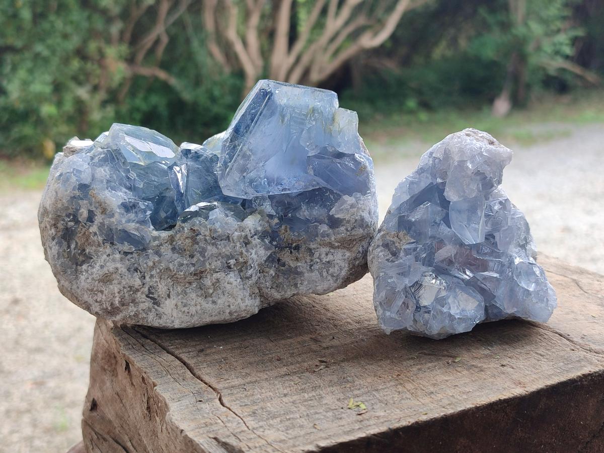 Natural Blue Celestite Cluster Specimens x 2 From Sakoany, Madagascar