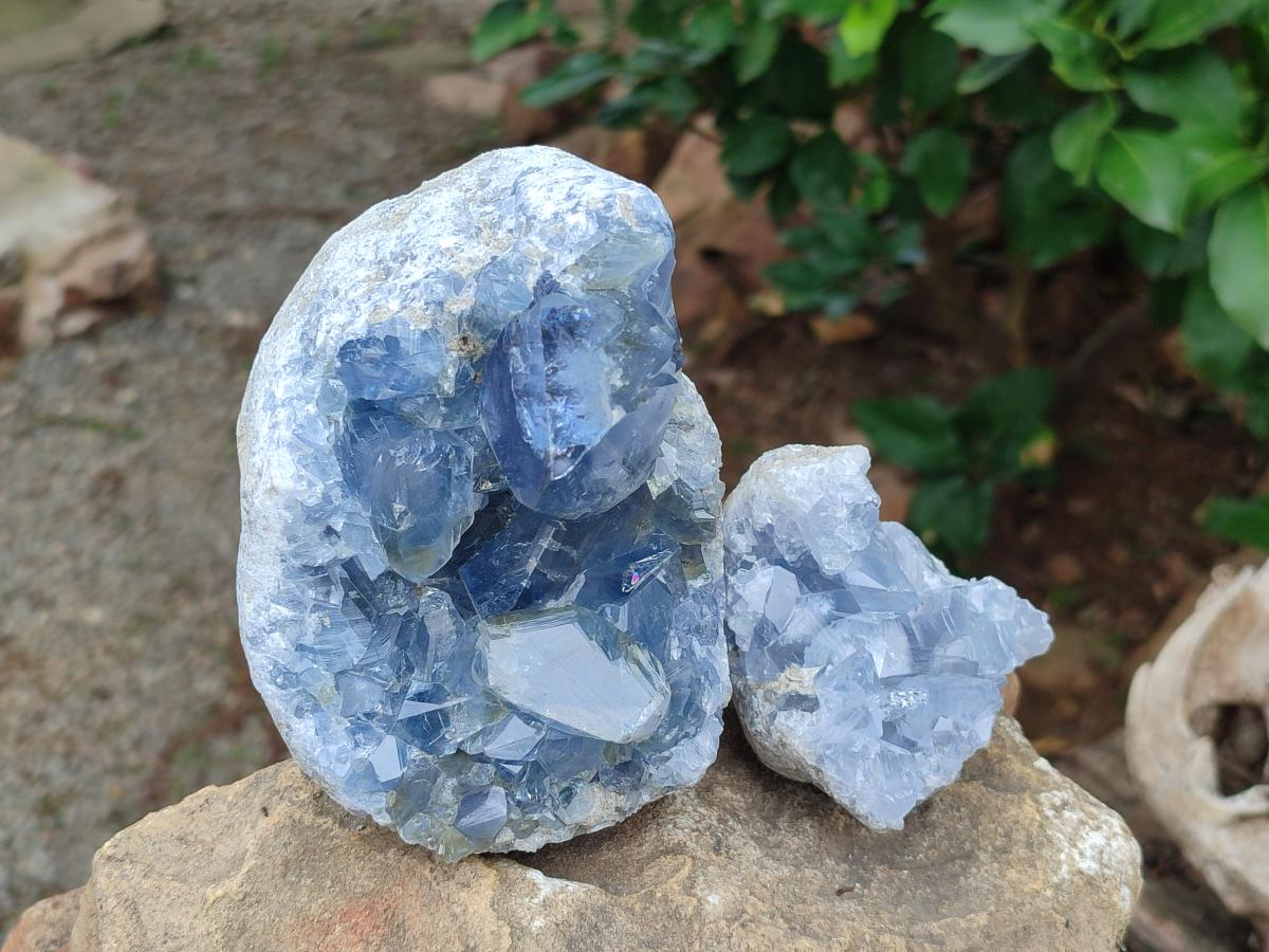 Natural Blue Celestite Cluster Specimens x 2 From Sakoany, Madagascar