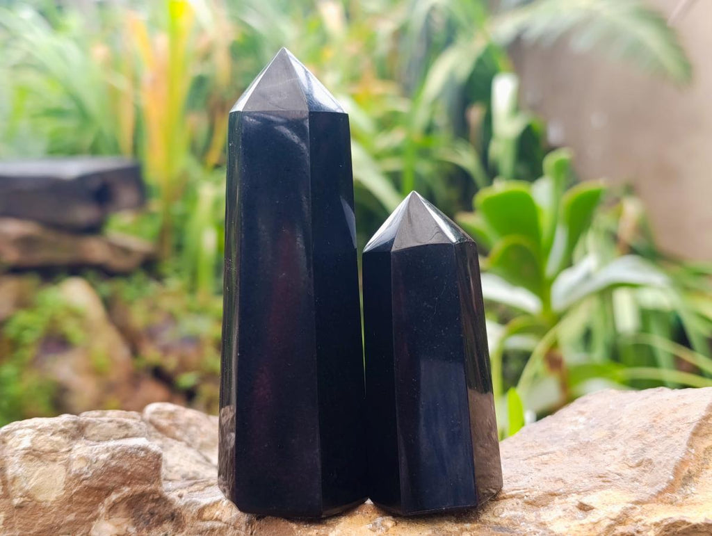 Polished Black Basalt Display Crystals x 12 From Madagascar