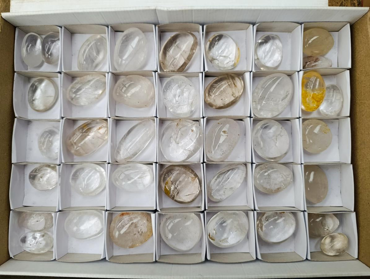 Polished Clear Quartz Crystal Galets Some with Limonite Veils x 40 From Madagascar - Toprock Gemstones and Minerals 