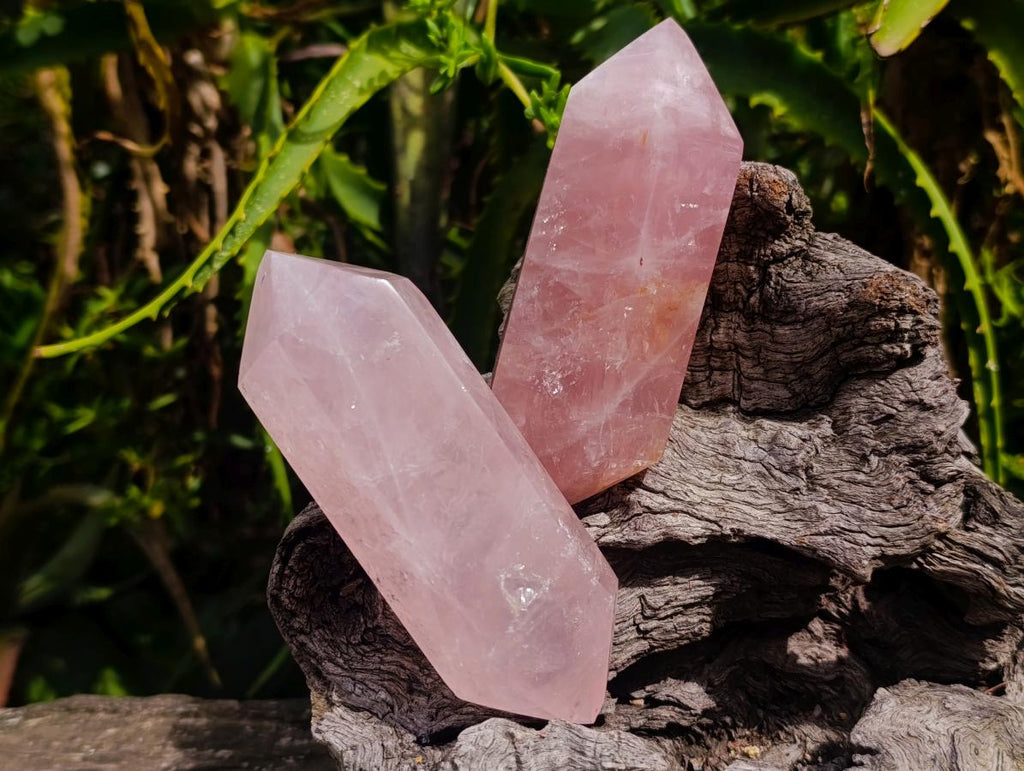 Polished Double Terminated Gemmy Rose Quartz Crystals x 12 From Madagascar - Toprock Gemstones and Minerals 