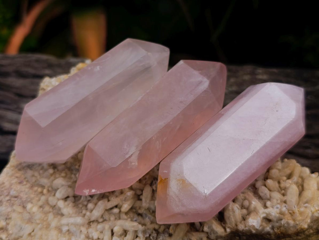 Polished Double Terminated Gemmy Rose Quartz Crystals x 12 From Madagascar - Toprock Gemstones and Minerals 