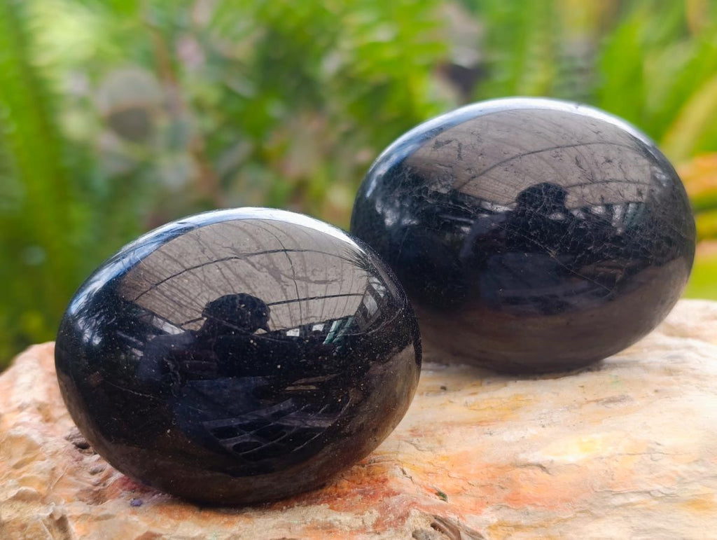 Polished Black Tourmaline Galets x 19 From Madagascar - Toprock Gemstones and Minerals 