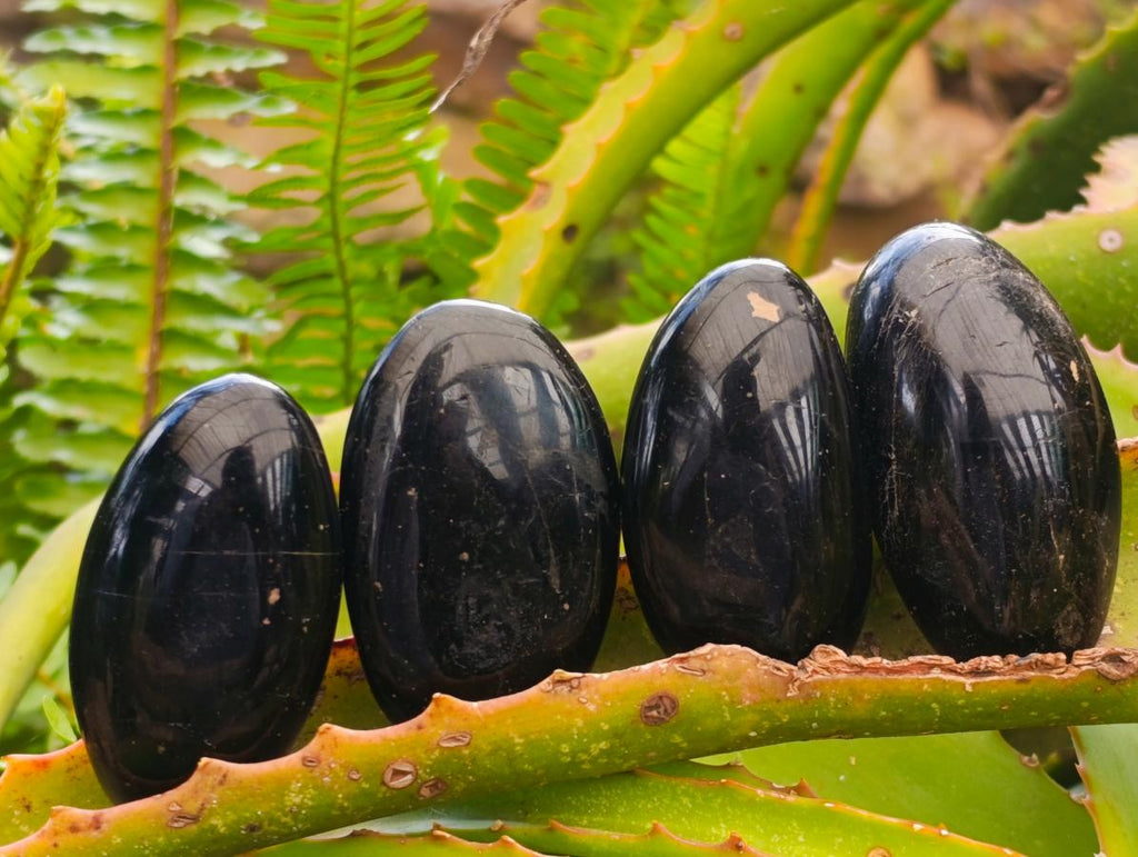 Polished Black Tourmaline Galets x 19 From Madagascar - Toprock Gemstones and Minerals 