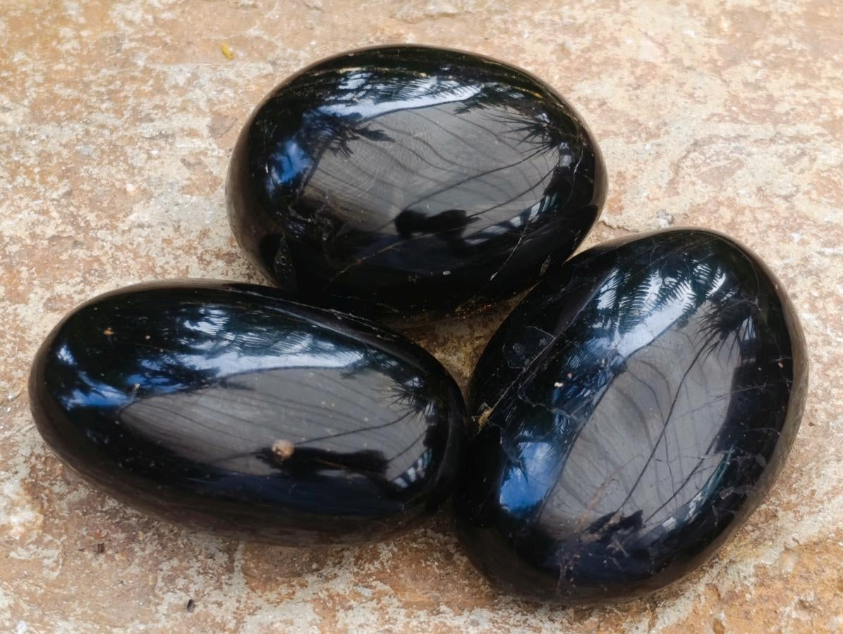Polished Black Tourmaline Galets x 19 From Madagascar - Toprock Gemstones and Minerals 