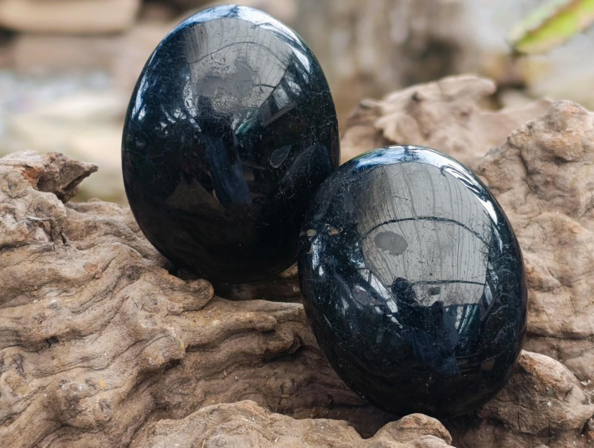 Polished Black Tourmaline Galets x 19 From Madagascar - Toprock Gemstones and Minerals 