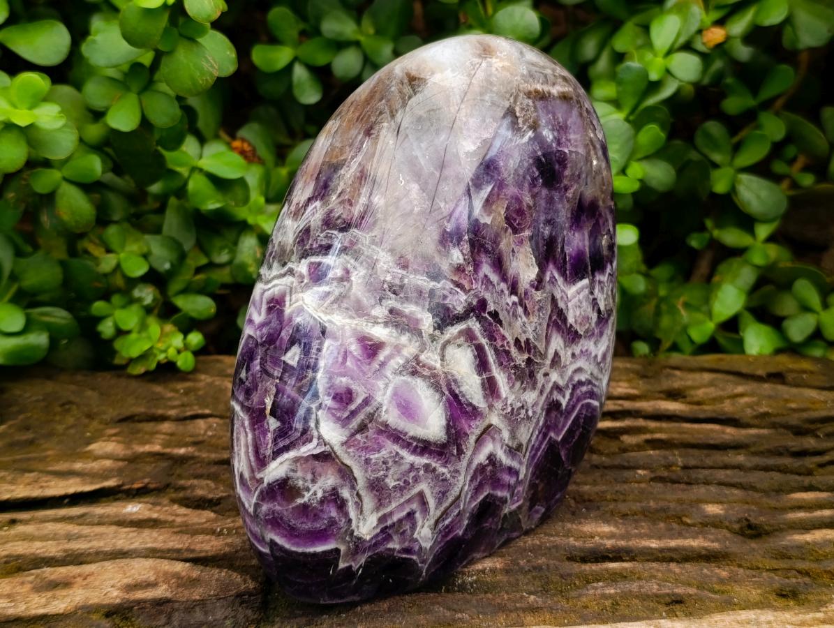 Polished Large Dark Purple Chevron Amethyst Standing Free Form x 1 From Zambia - Toprock Gemstones and Minerals 