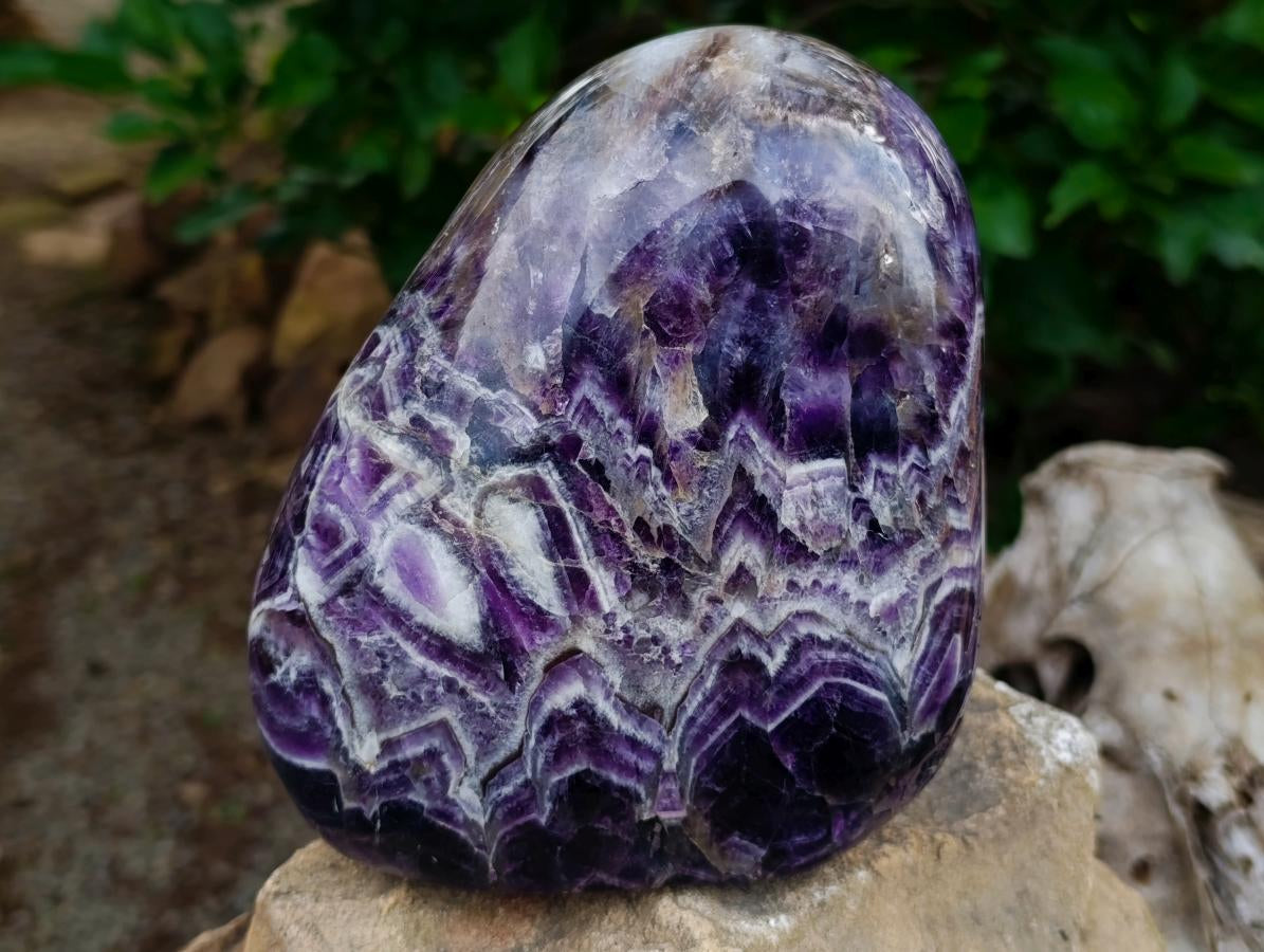 Polished Large Dark Purple Chevron Amethyst Standing Free Form x 1 From Zambia - Toprock Gemstones and Minerals 