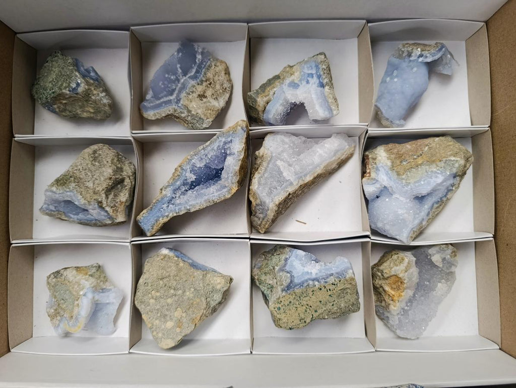 Natural Blue Lace Agate Cluster Specimens x 12 From Nsanje, Malawi - Toprock Gemstones and Minerals 