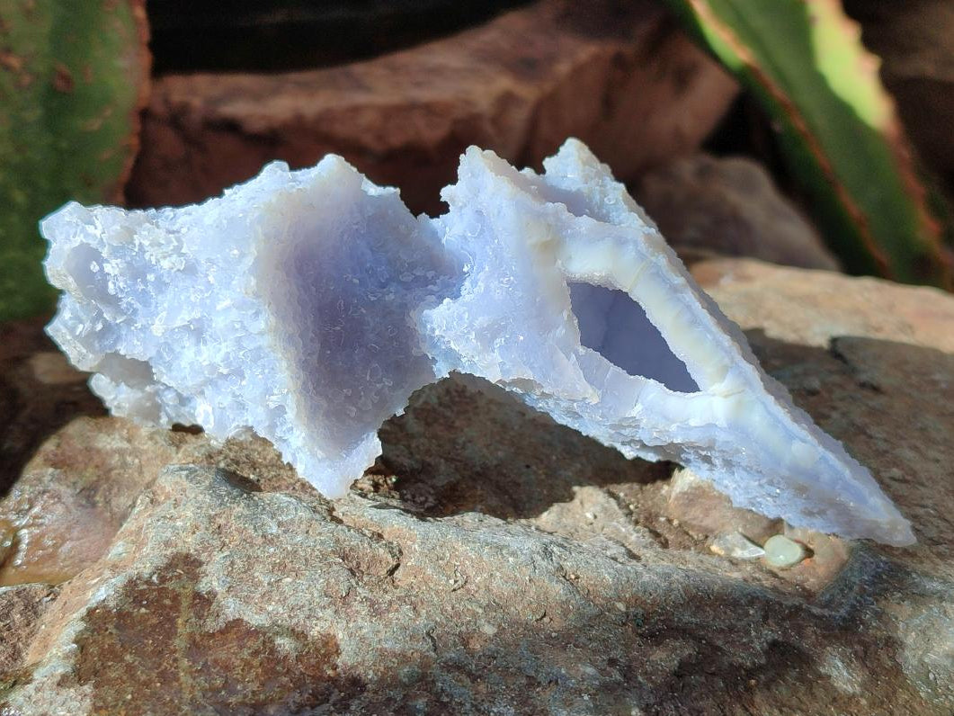 Natural Etched Blue Chalcedony Geodes x 6 From Nsanje, Malawi - Toprock Gemstones and Minerals 