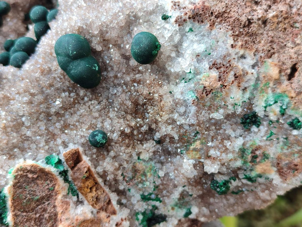 Natural Large Ball Malachite on Crystalline Quartz Dolomite Matrix x 1 From Mindingi Mine, Kambove, Congo - Toprock Gemstones and Minerals 