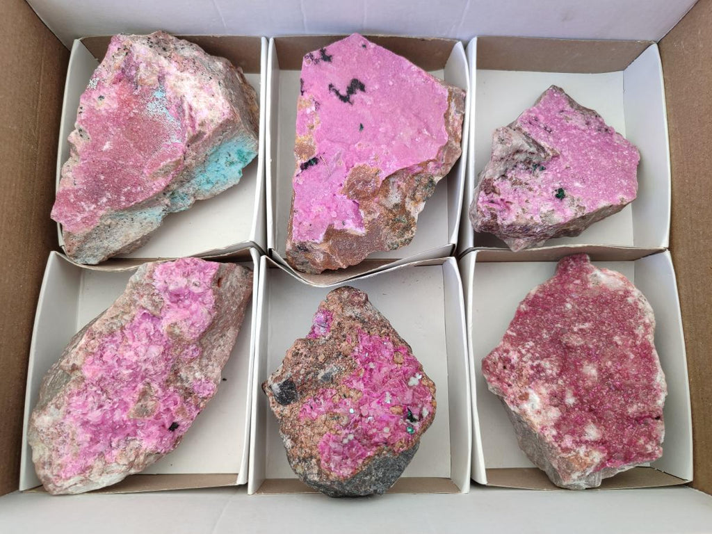 Natural Salrose Cobaltoan Dolomite with Malachite and Chrysocolla Specimens x 6 From Kakanda, Congo - Toprock Gemstones and Minerals 