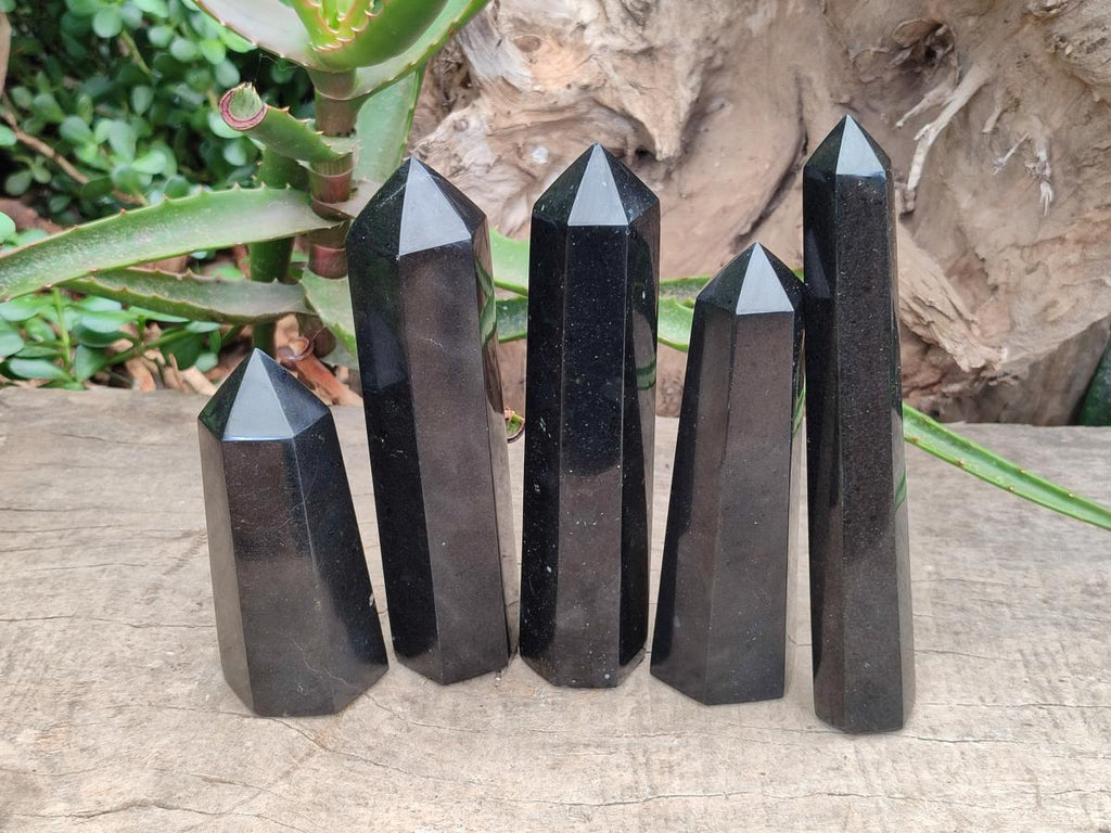 Polished Black Basalt Display Crystals x 5 From Madagascar - Toprock Gemstones and Minerals 