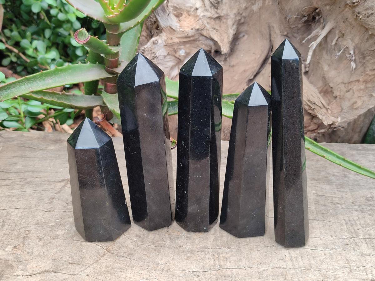 Polished Black Basalt Display Crystals x 5 From Madagascar - Toprock Gemstones and Minerals 