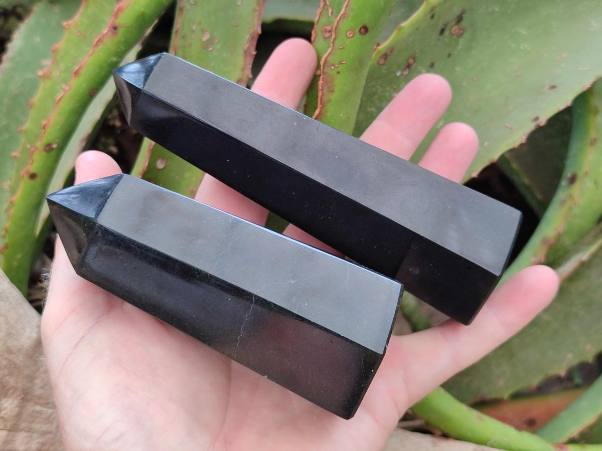 Polished Black Basalt Display Crystals x 5 From Madagascar - Toprock Gemstones and Minerals 
