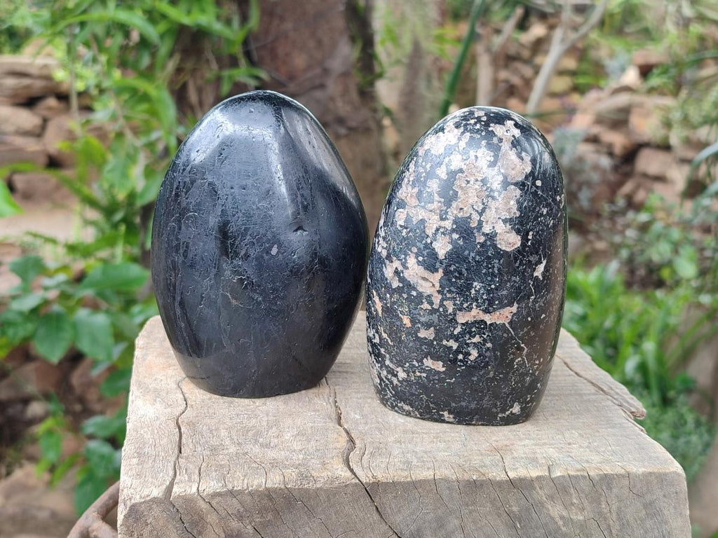 Polished Black Tourmaline Standing Free Forms x 2 From Madagascar - Toprock Gemstones and Minerals 