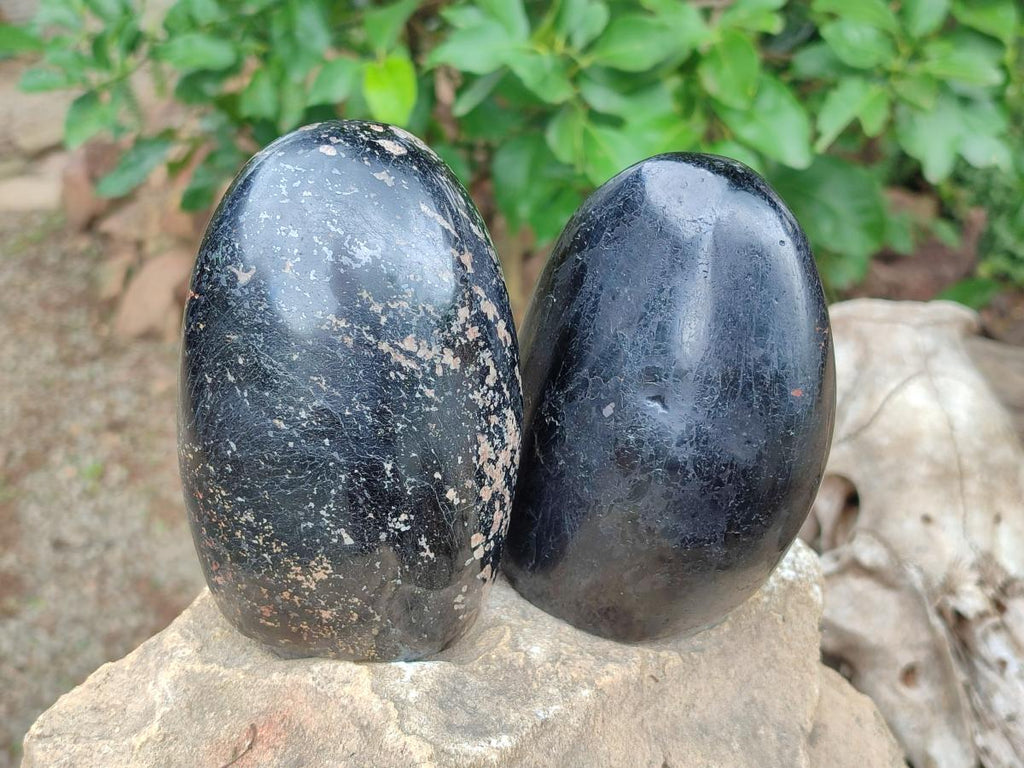 Polished Black Tourmaline Standing Free Forms x 2 From Madagascar - Toprock Gemstones and Minerals 