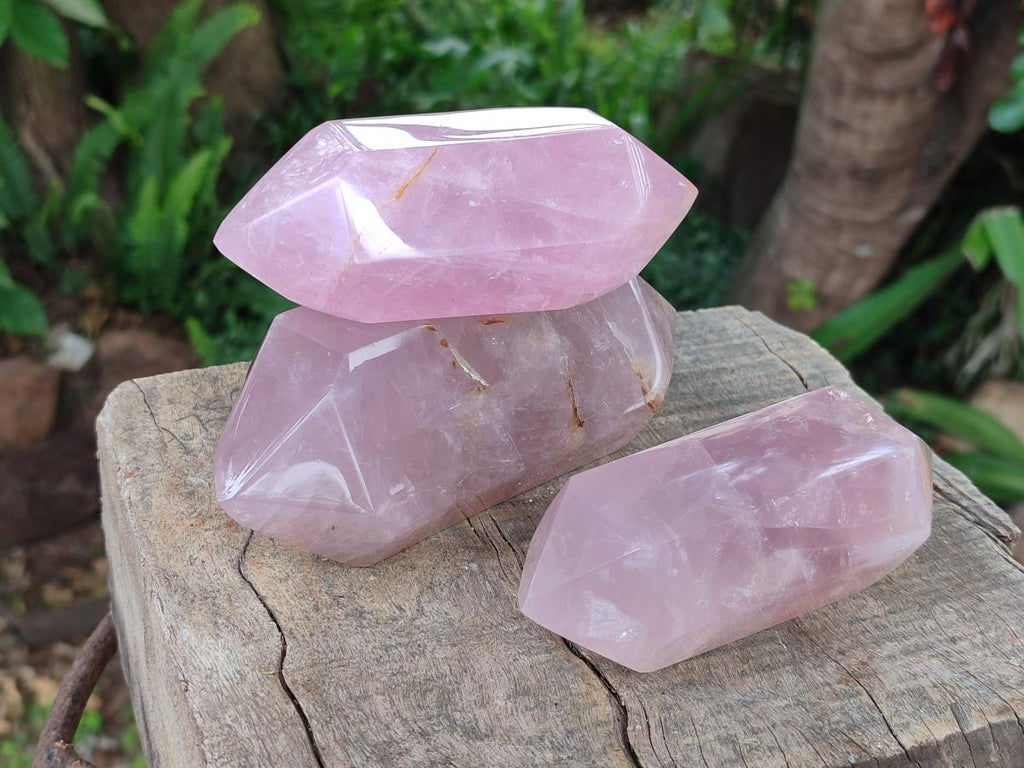 Polished Large Double Terminated Gemmy Rose Quartz Crystals x 6 From Madagascar - Toprock Gemstones and Minerals 