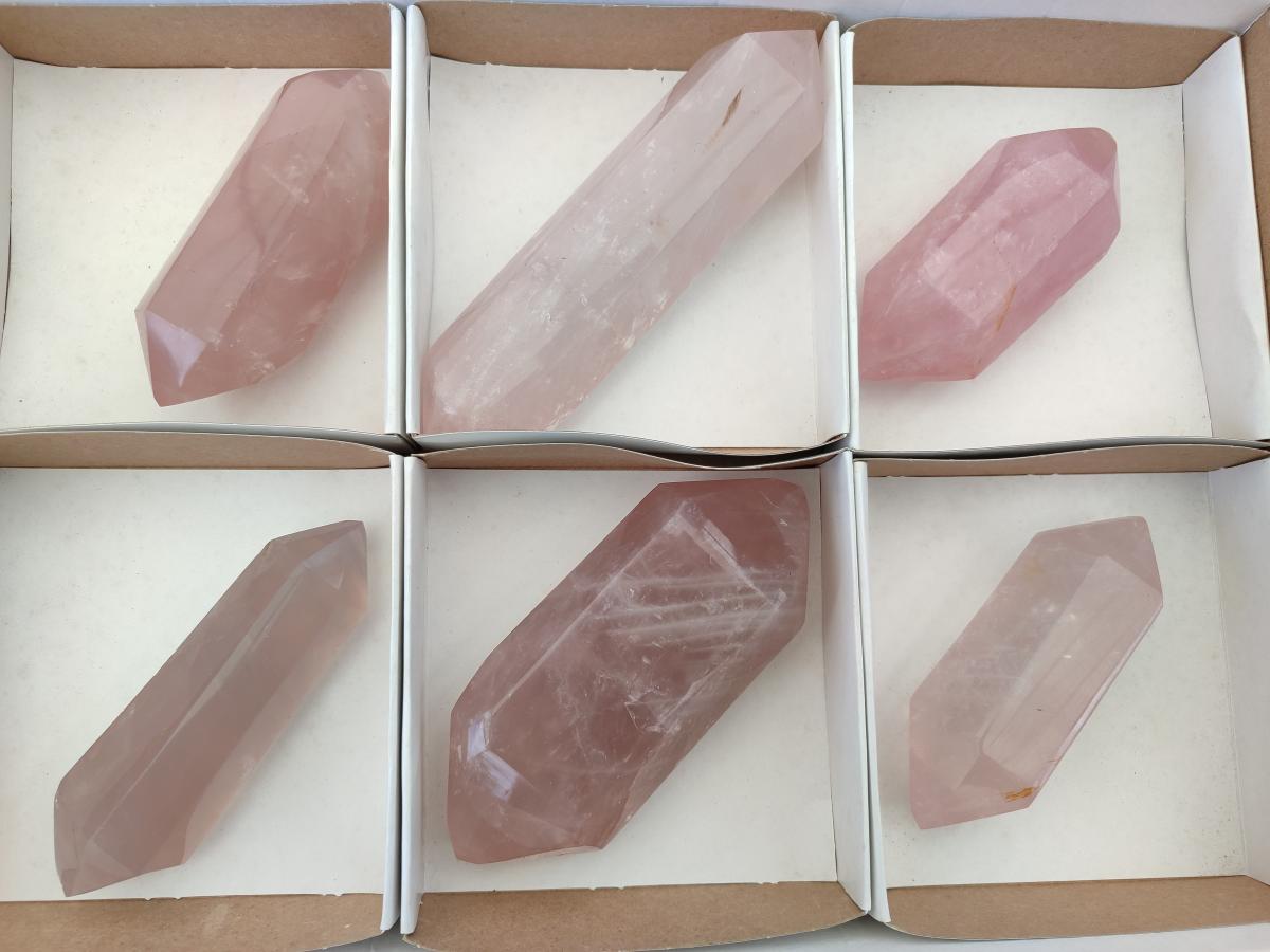 Polished Large Double Terminated Gemmy Rose Quartz Crystals x 6 From Madagascar - Toprock Gemstones and Minerals 
