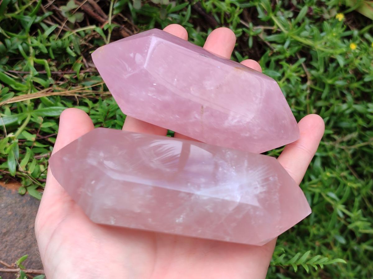 Polished Large Double Terminated Gemmy Rose Quartz Crystals x 6 From Madagascar - Toprock Gemstones and Minerals 