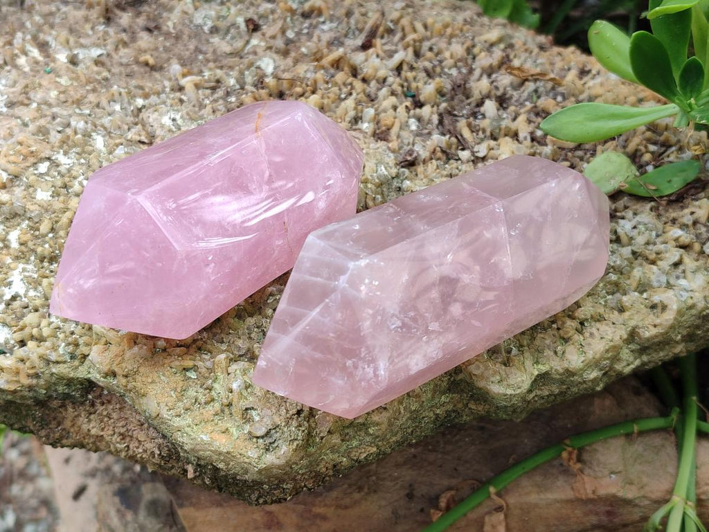Polished Large Double Terminated Gemmy Rose Quartz Crystals x 6 From Madagascar - Toprock Gemstones and Minerals 